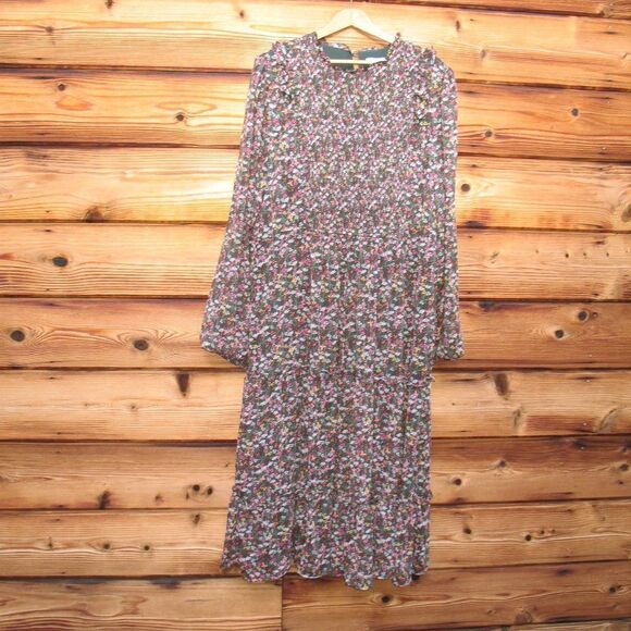 Draper James RSVP Green Smocked Floral Chiffon Dress XXL - Picture 2 of 8